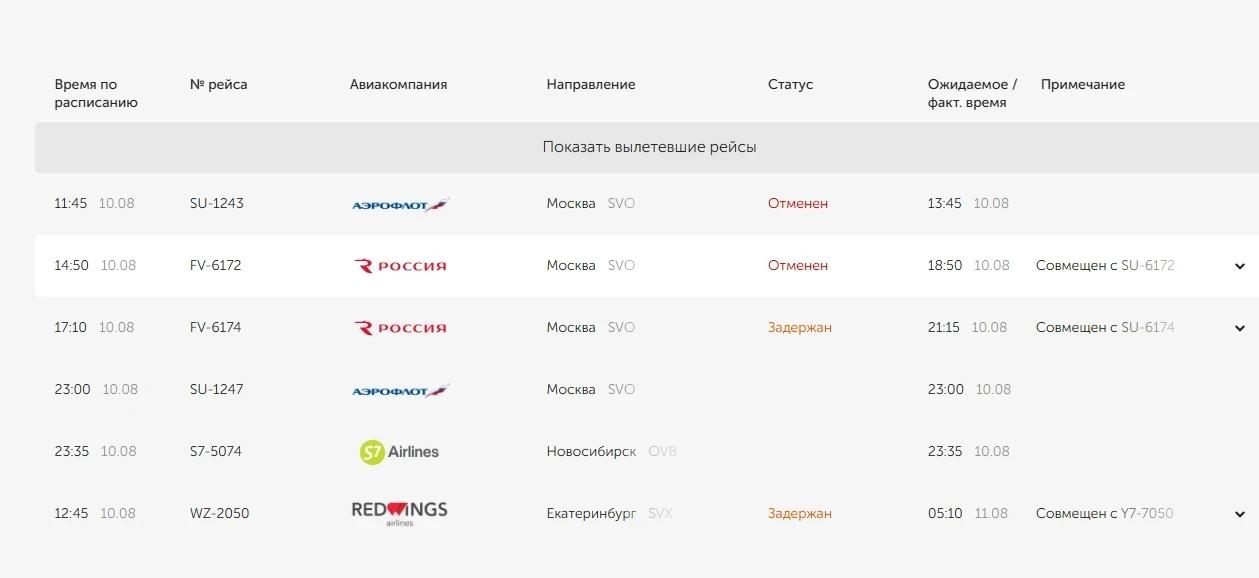 В аэропорту Оренбурга отменили два рейса в Москву